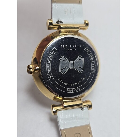 Ted Baker Ava Womens Gold Tone White Leather 36mm Date Quartz Watch New Battery - Picture 12 of 12